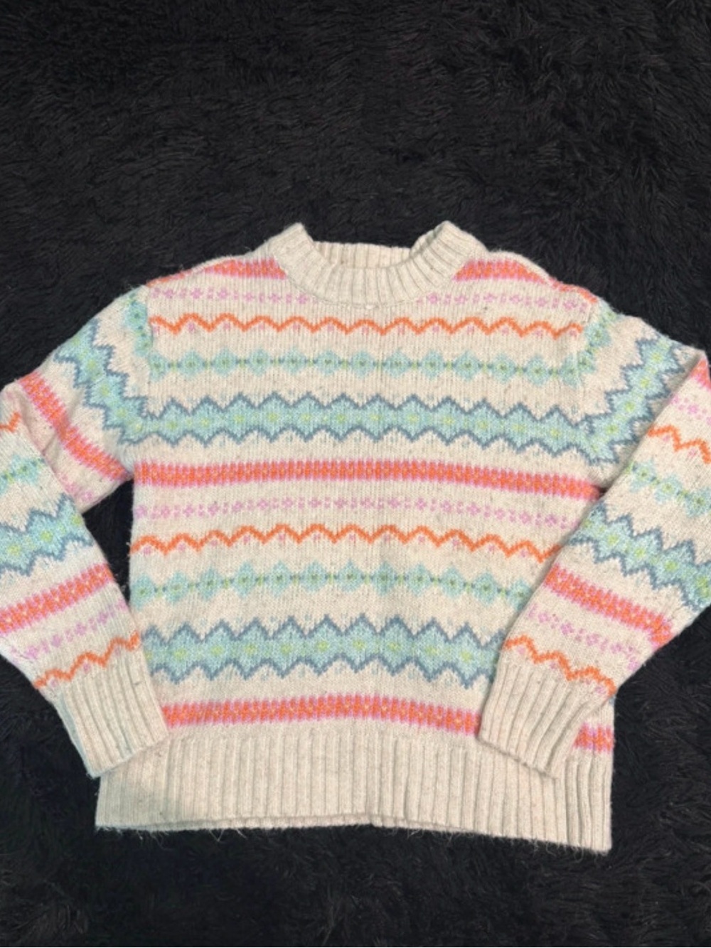 American Eagle Outfitters Cream Crewneck Sweater with Pastel Stripes
